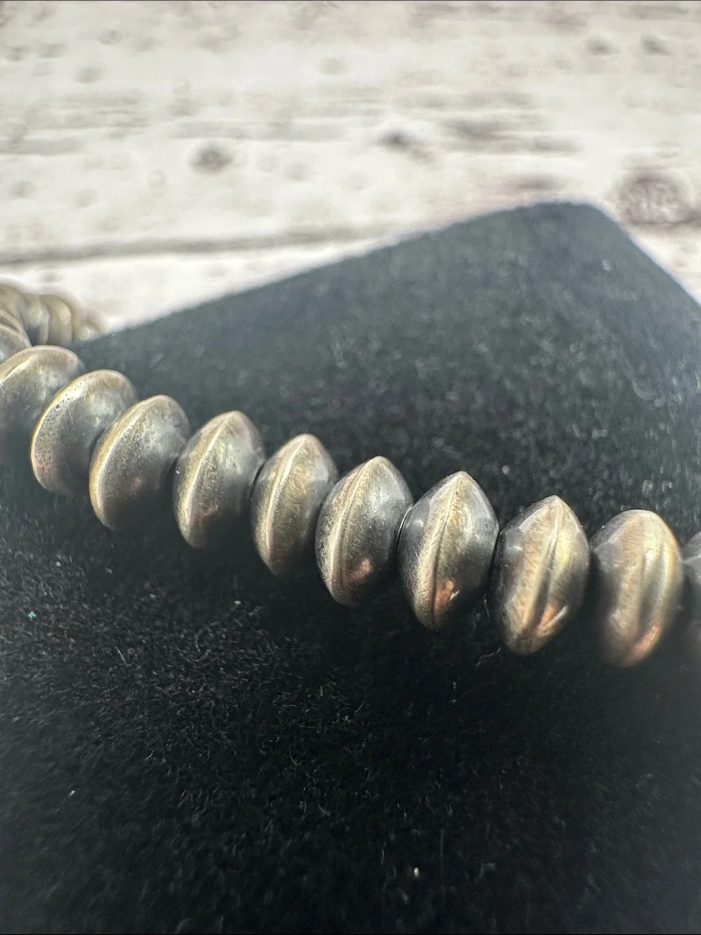 Bryannen Halwood Navajo Oxidized Handmade Silver Pearl Stretch Bracelet
